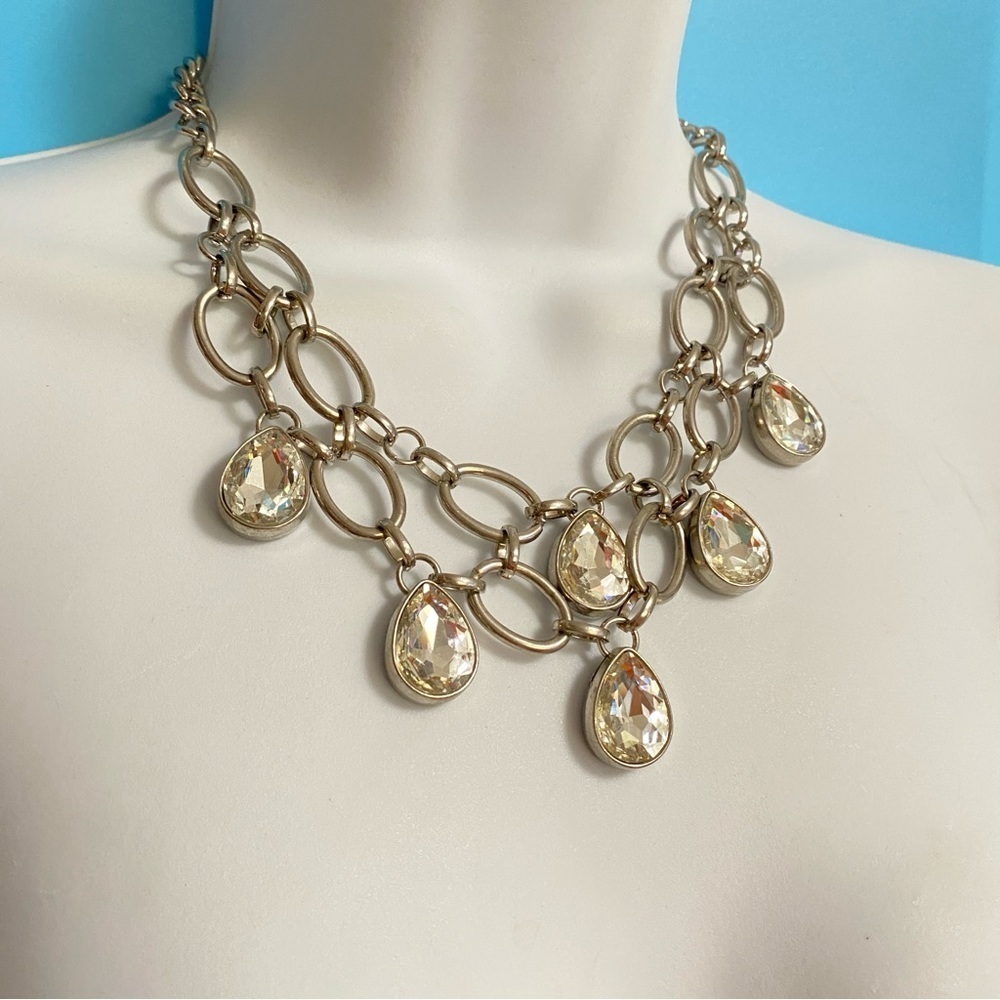 Chunky Silver Tone Rhinestone Statement Necklace